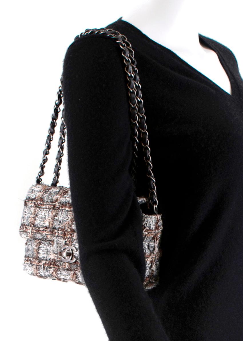 Gray Chanel Grey/Brown/Beige Tweed Mini Flap Bag