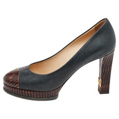 Chanel Grey/Brown Leather Cap Toe Platform Pumps Size 40