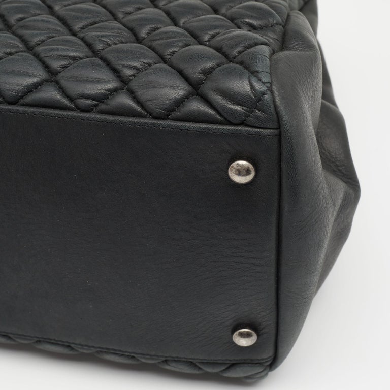 Lot - CHANEL Black Leather 'Bowler' Bag w/ Bubble Quilt