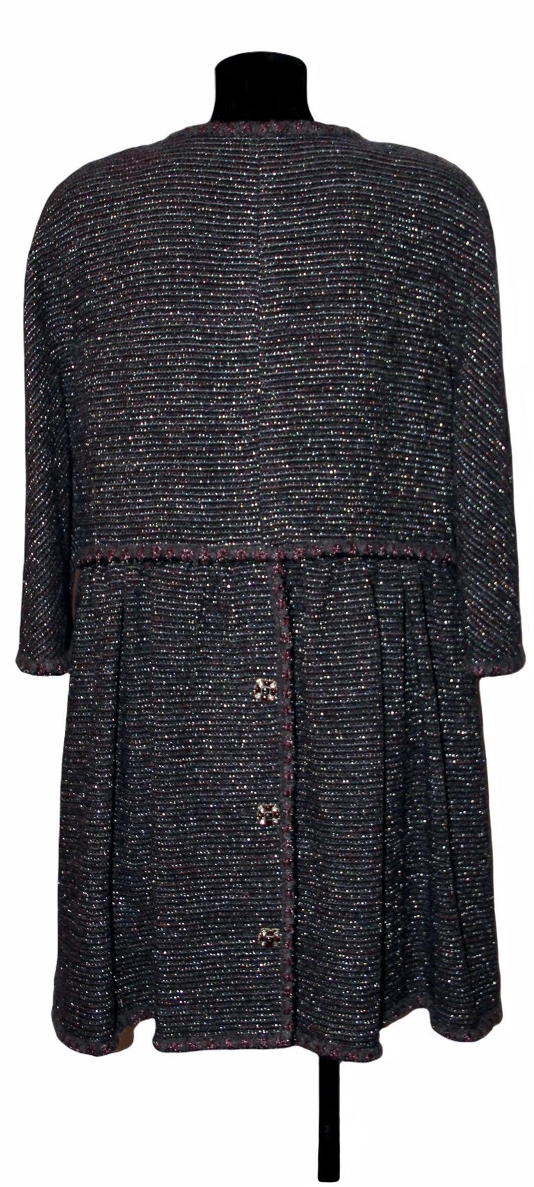 Black Chanel Grey Burgundy Tweed Coat Fall 2011 Ready to Wear For Sale