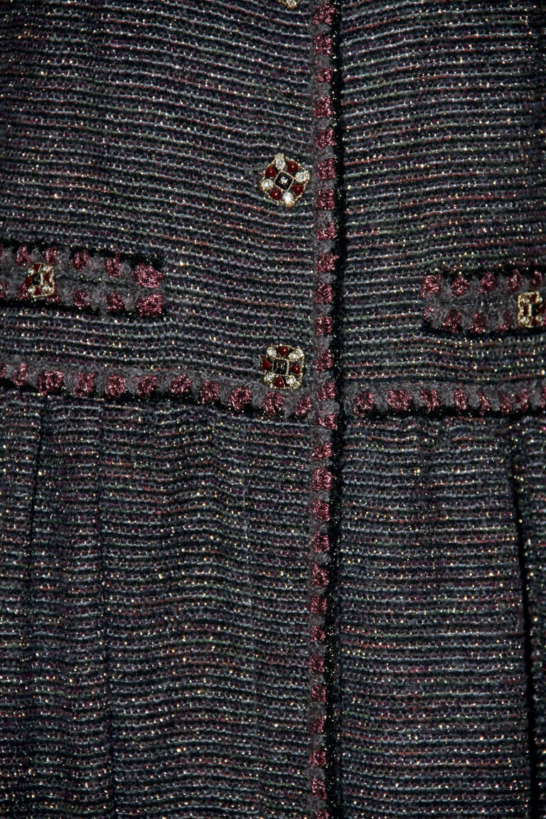 Women's Chanel Grey Burgundy Tweed Coat Fall 2011 Ready to Wear For Sale