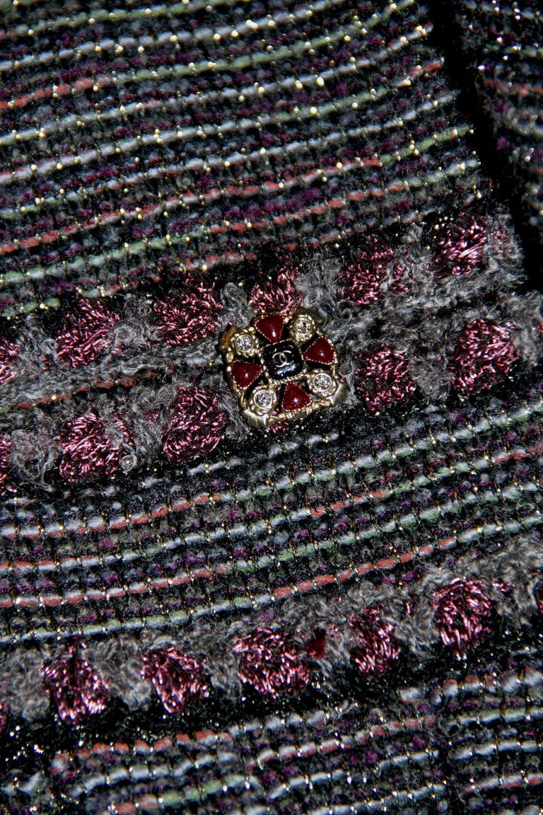 Chanel Grey Burgundy Tweed Coat Fall 2011 Ready to Wear For Sale 1
