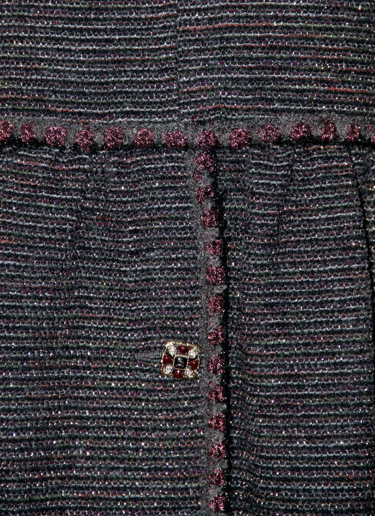Chanel Grey Burgundy Tweed Coat Fall 2011 Ready to Wear For Sale 2