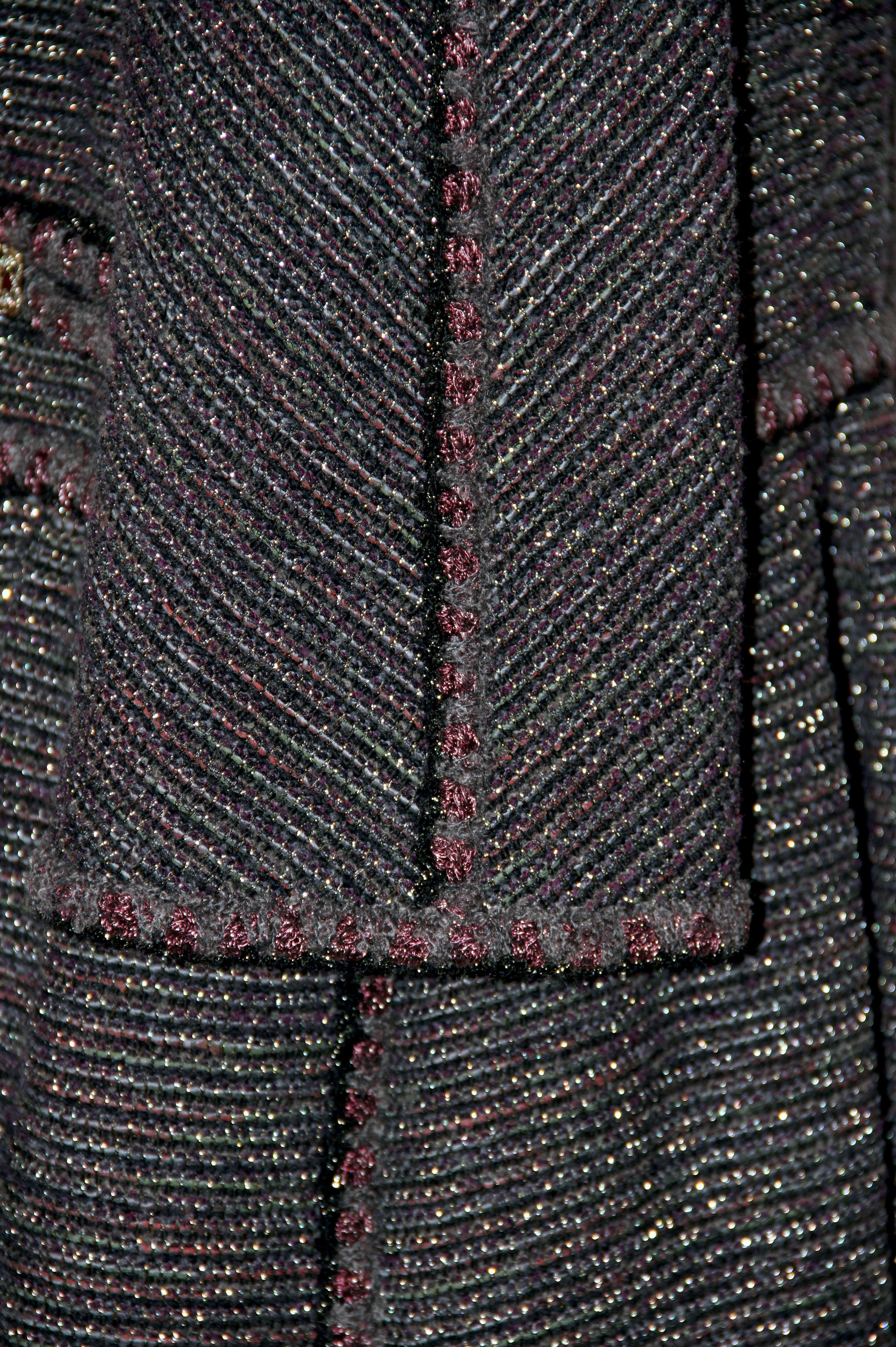 Women's Chanel Grey Burgundy Tweed Coat Fall 2011 Ready to Wear