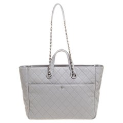Chanel Grey Calf Leather Large Zipped Tote