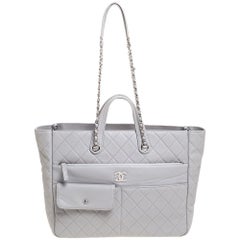 Chanel Grey Calf Leather Large Zipped Tote