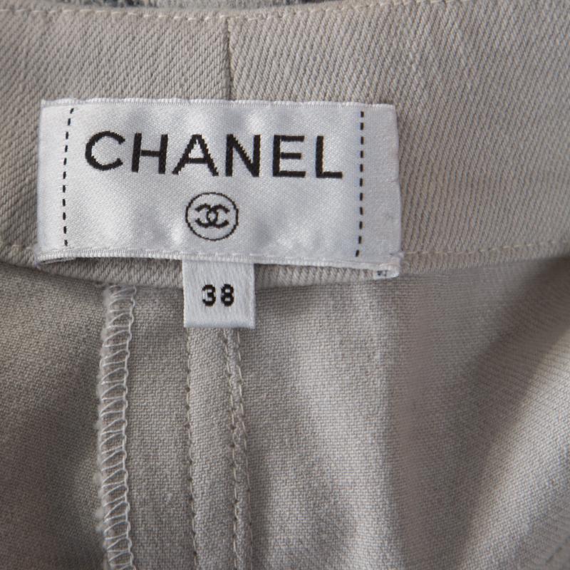 Gray Chanel Grey Camellia Painted Denim High Waist Flared Jeans M