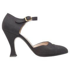 Chanel Grey Canvas Ankle Strap Pumps