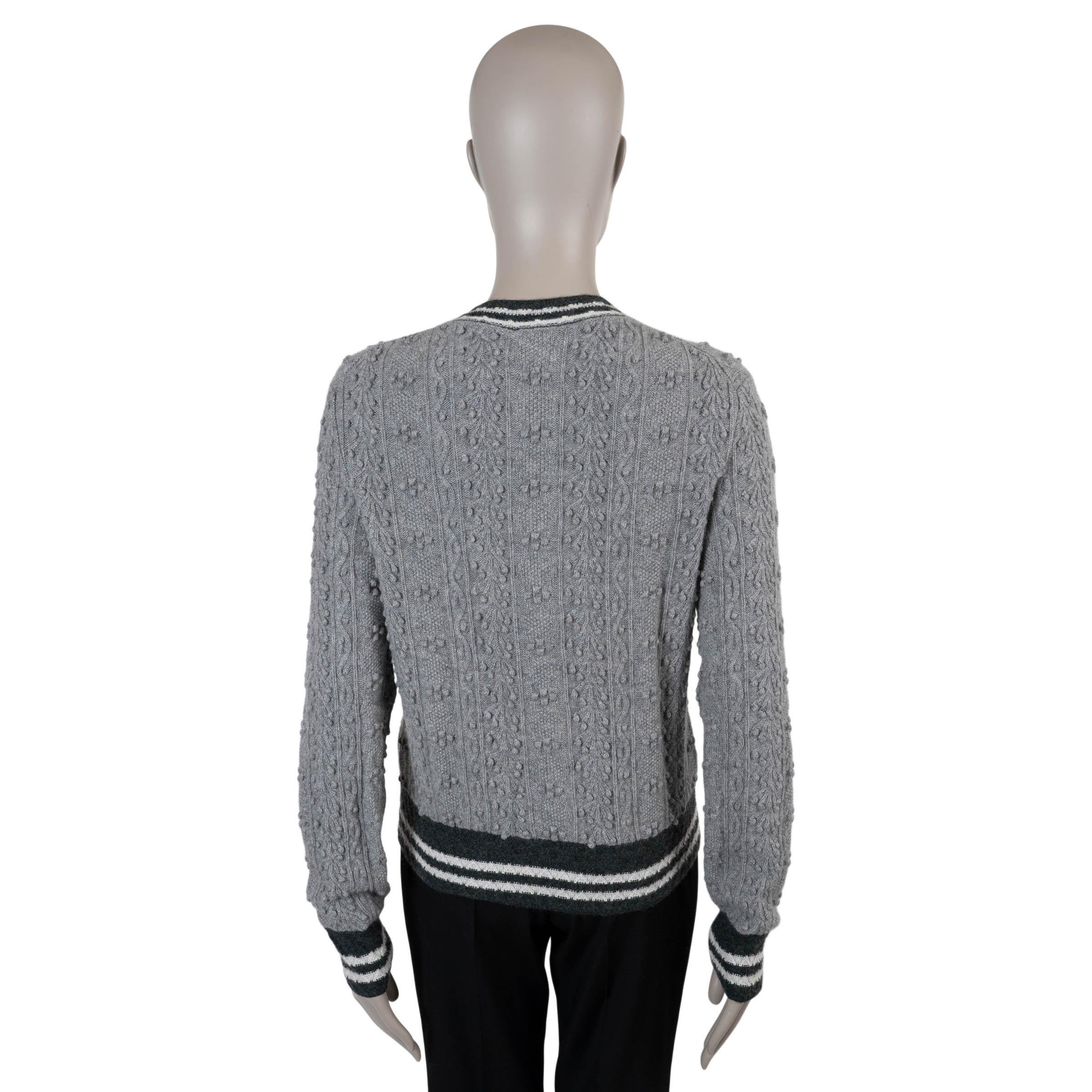 CHANEL grey cashmere 15A SALZBURG FLORAL KNIT Cardigan Sweater 42