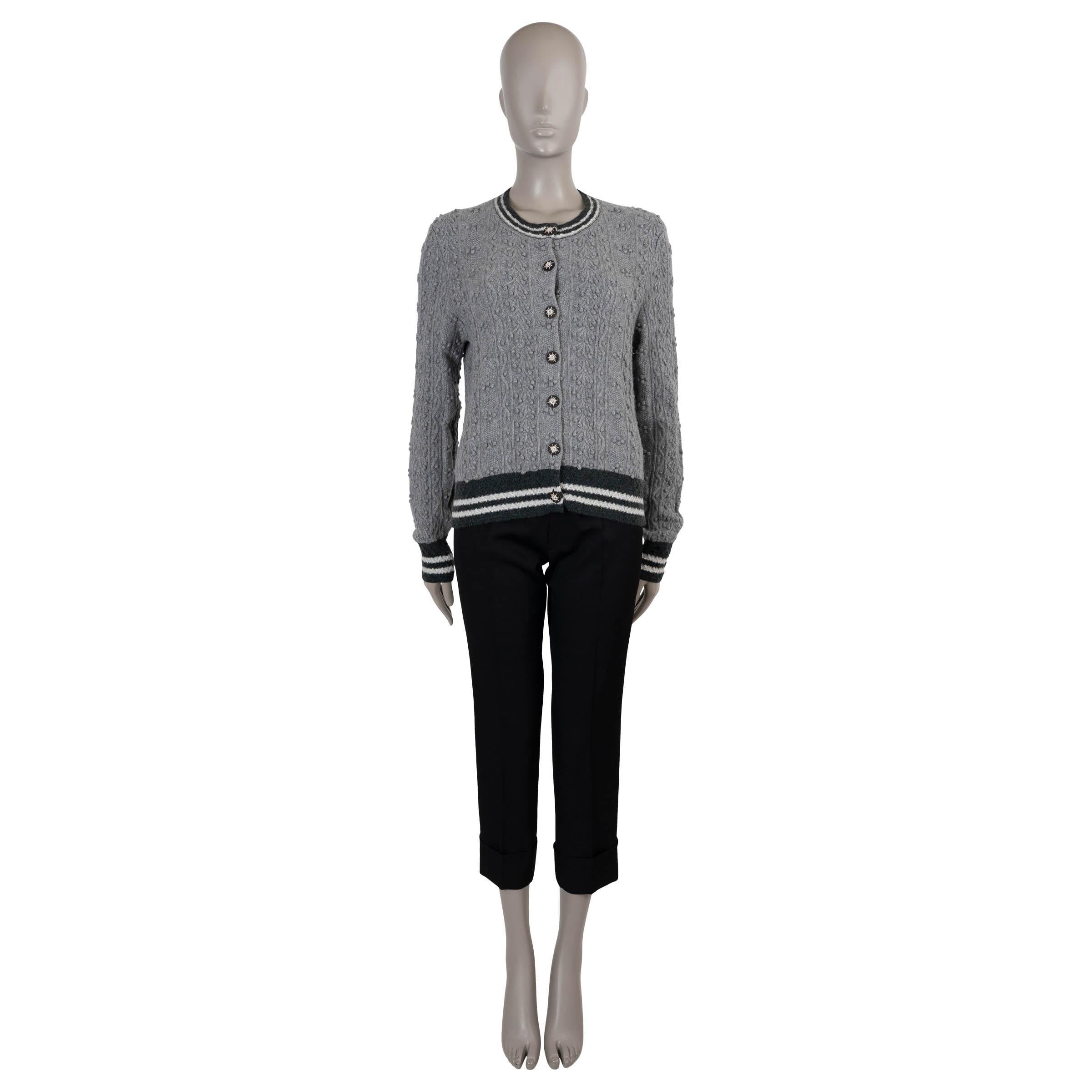 CHANEL grey cashmere 15A SALZBURG FLORAL KNIT Cardigan Sweater 42