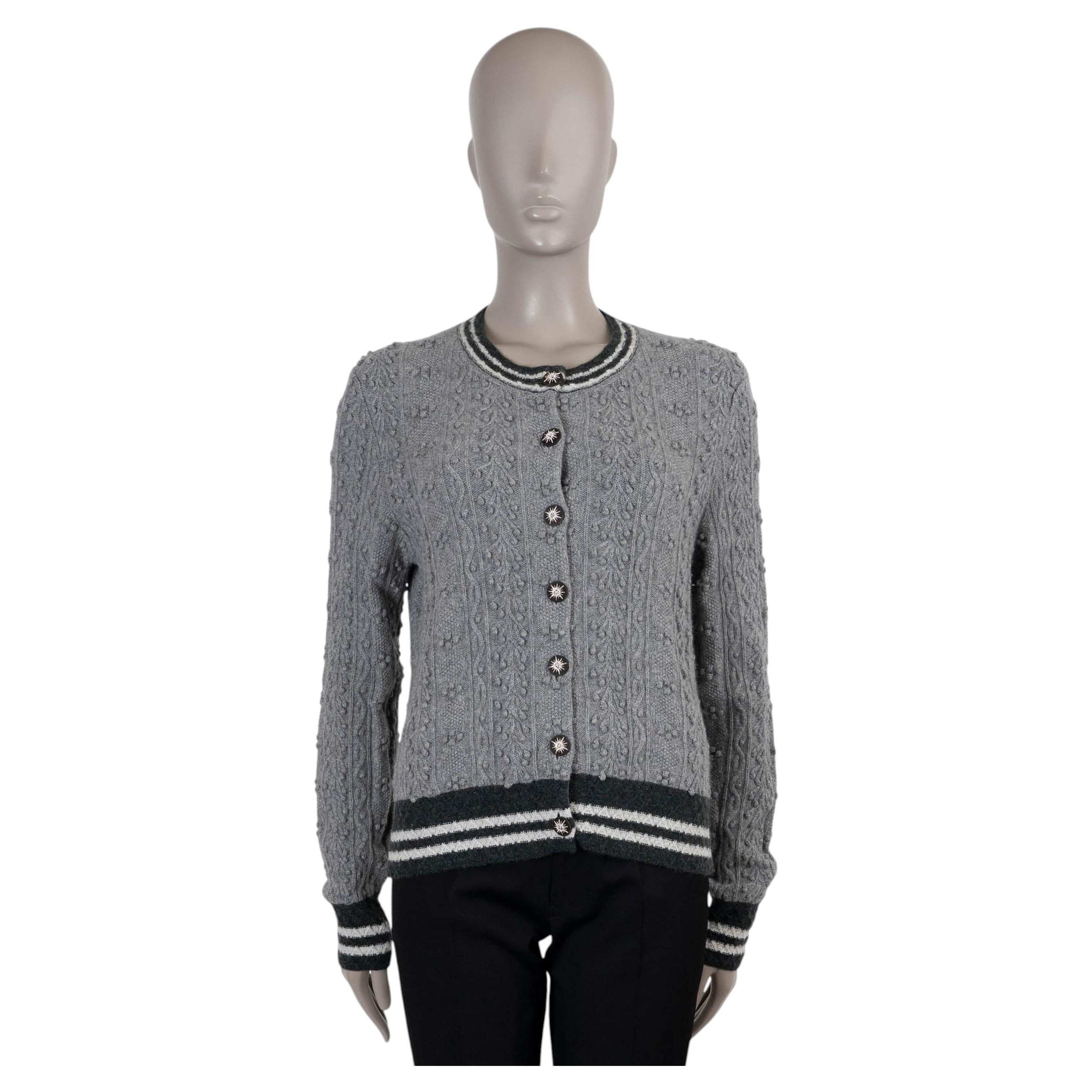 CHANEL grey cashmere 15A SALZBURG FLORAL KNIT Cardigan Sweater 42 L