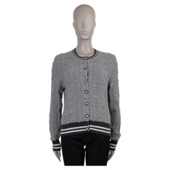 CHANEL grey cashmere 15A SALZBURG FLORAL KNIT Cardigan Sweater 42 L