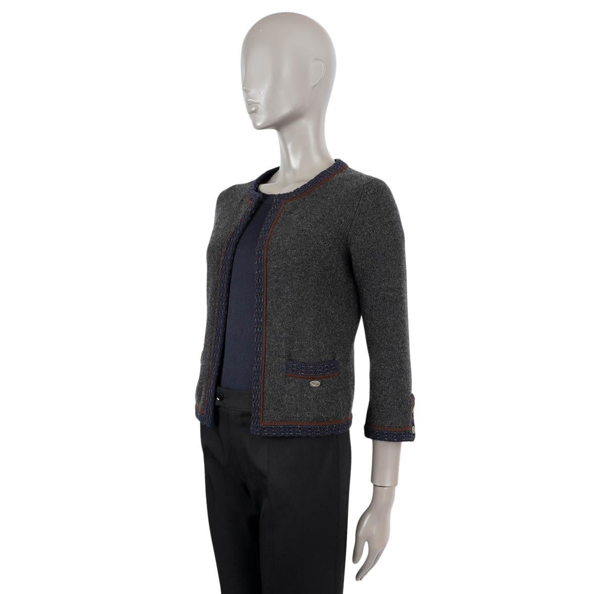 Women's CHANEL grey cashmere 2005 05A CONTRAST TRIM OPEN Cardigan Sweater 34 XS For Sale