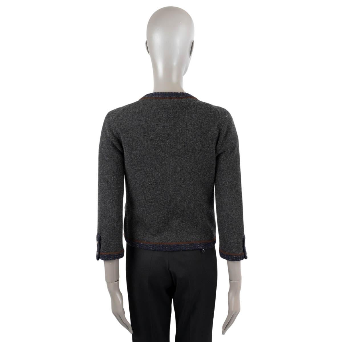 CHANEL grey cashmere 2005 05A CONTRAST TRIM OPEN Cardigan Sweater 34 XS For Sale 1