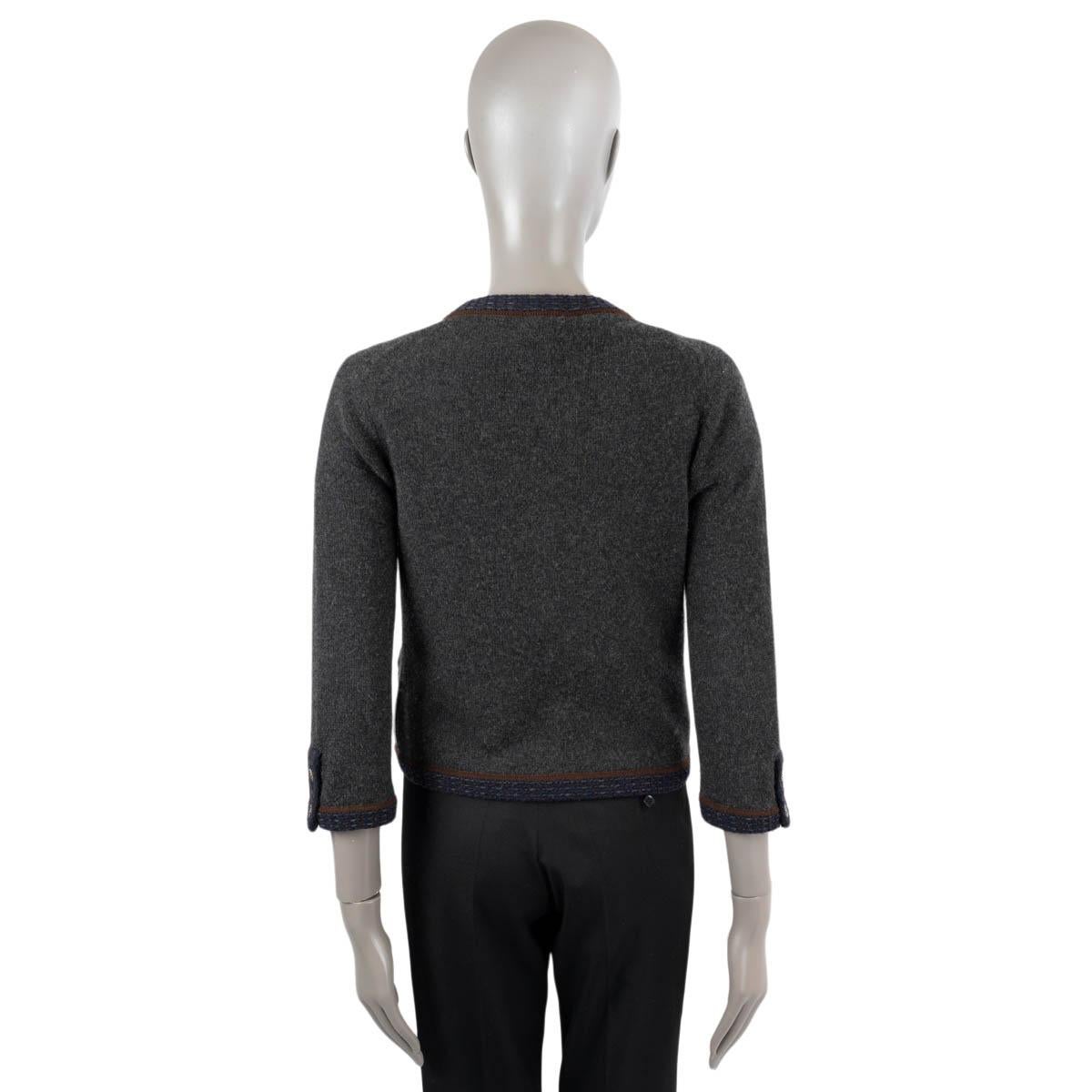 CHANEL 2005 05A CONTRAST TRIM OPEN Cardigan en cachemire gris 34 XS en vente 1