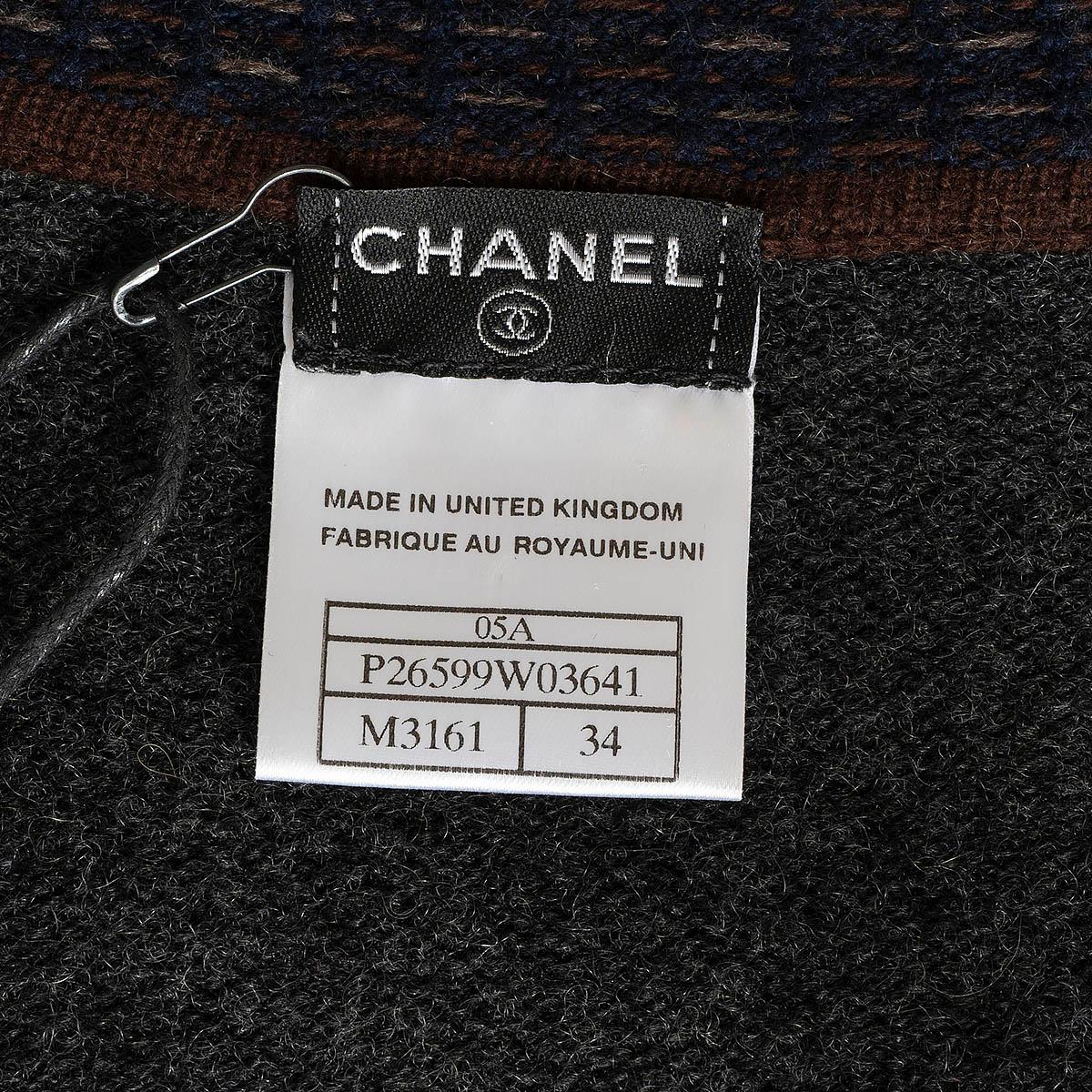 CHANEL grey cashmere 2005 05A CONTRAST TRIM OPEN Cardigan Sweater 34 XS For Sale 5