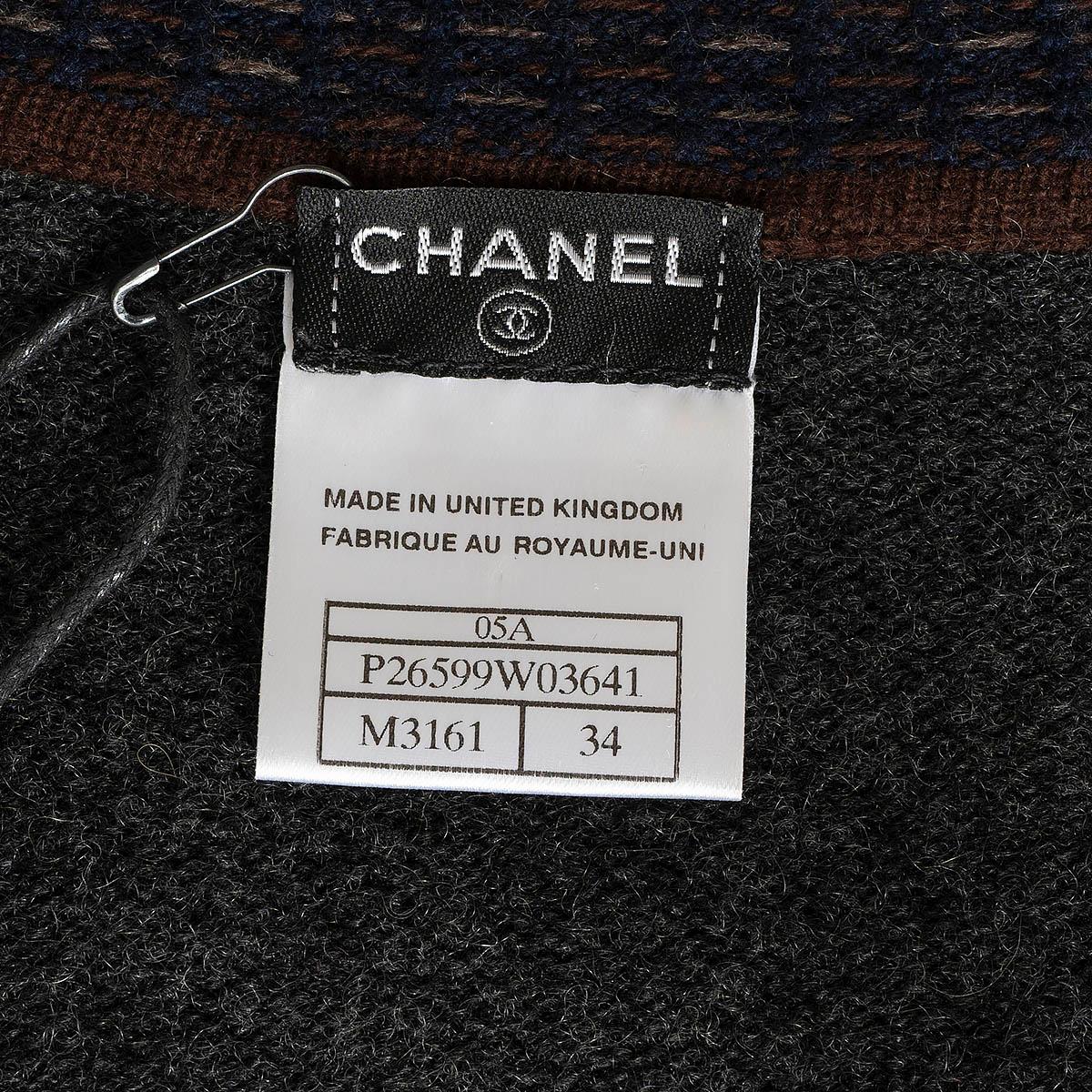 CHANEL 2005 05A CONTRAST TRIM OPEN Cardigan en cachemire gris 34 XS en vente 5