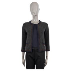 CHANEL grey cashmere 2005 05A CONTRAST TRIM OPEN Cardigan Sweater 34 XS