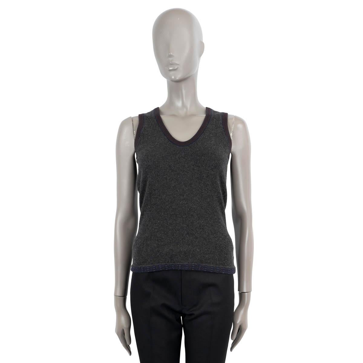 Black CHANEL grey cashmere 2005 05A CONTRAST TRIM Sleeveless Sweater 34 XS For Sale