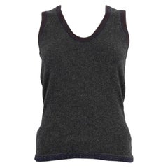 CHANEL Grauer Kaschmirpullover 2005 05A ContraST TRIM ärmelloser Pullover 34 XS