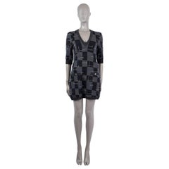 CHANEL grey cashmere 2021 21B CHECK MINI KNIT Dress 38 S