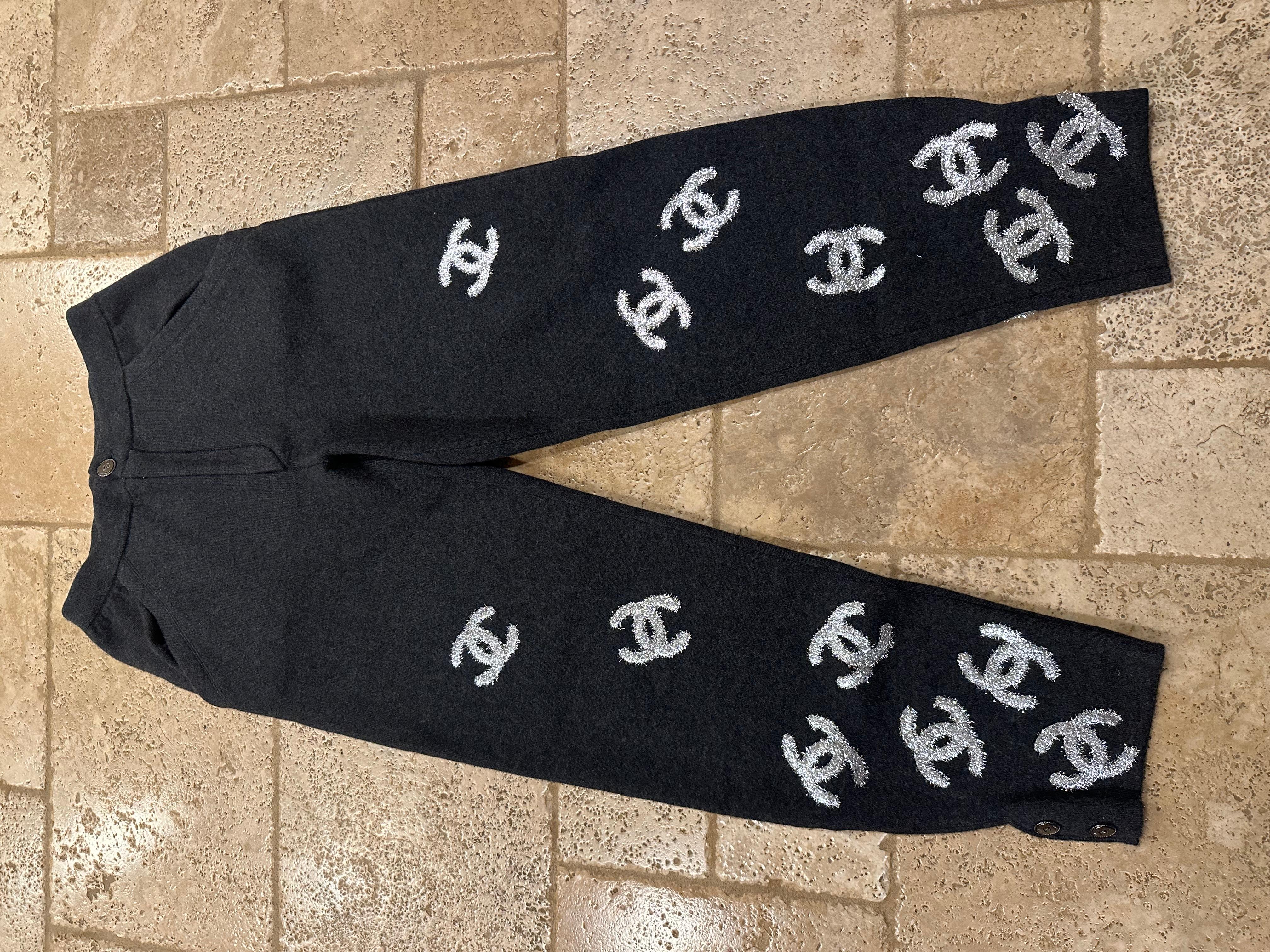 Chanel Grey Cashmere Glitter CC Logo Unisex Pants

Size 38
Excellent condition
Comes w/ tags & extra buttons

Very rare Chanel cashmere pants
As seen on Pusha T, Victor Victor & Future

Measurements:
Chest: 14.25”
Inseam: 30”
Front rise: 12.75”

ALL