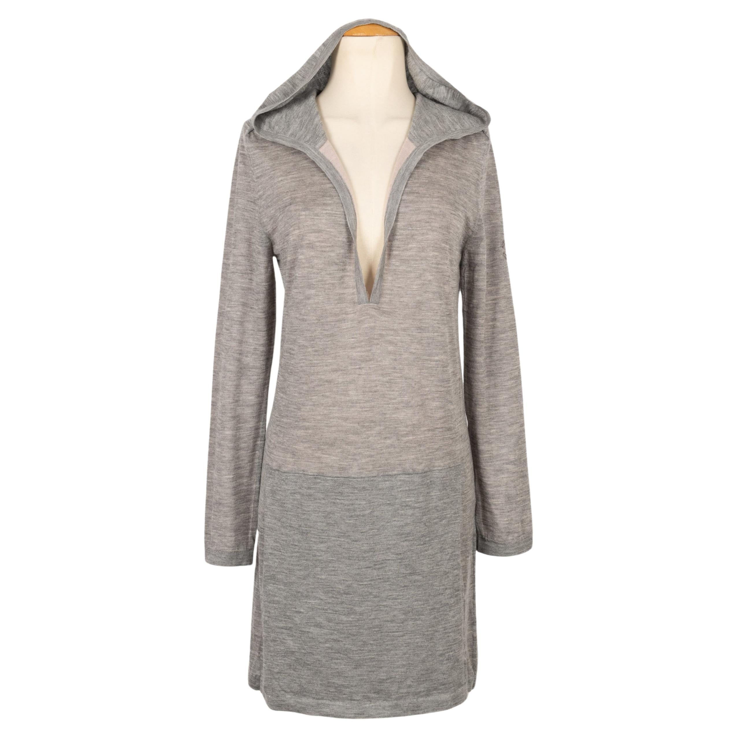 Chanel Grey Cashmere Hooded Pullover Dress