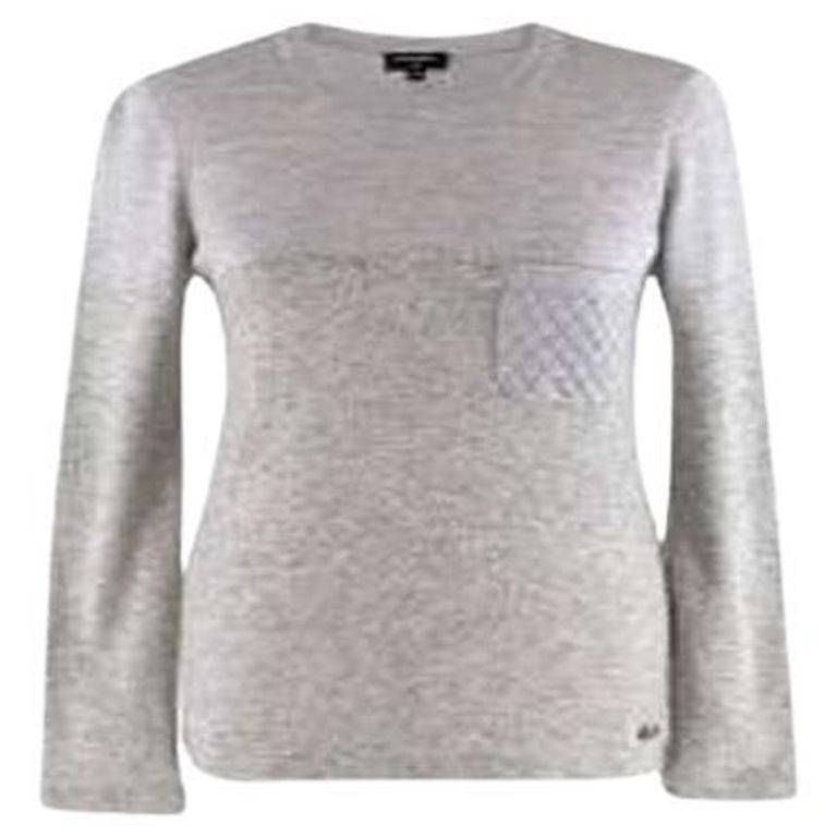 Chanel Grey Cashmere and Silk Long Sleeve Top For Sale at 1stDibs