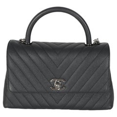 Borsa Coco Chanel a manico superiore medio in caviale grigio Chevron