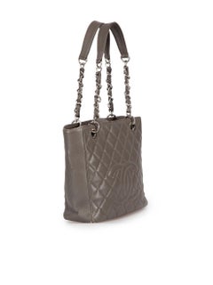 Chanel Grey Caviar Leather Petite Shopping Tote