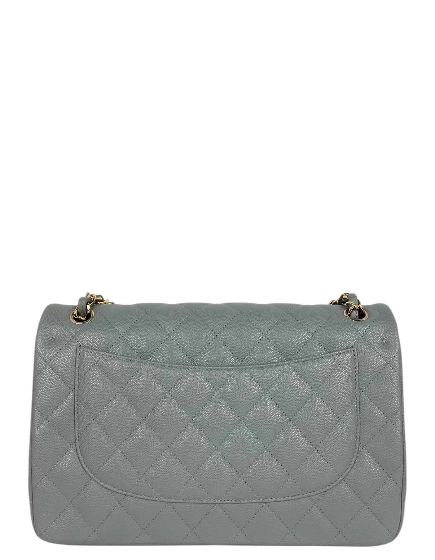 Gray Chanel Grey Caviar Leather Quilted Classic Double Flap Jumbo Bag