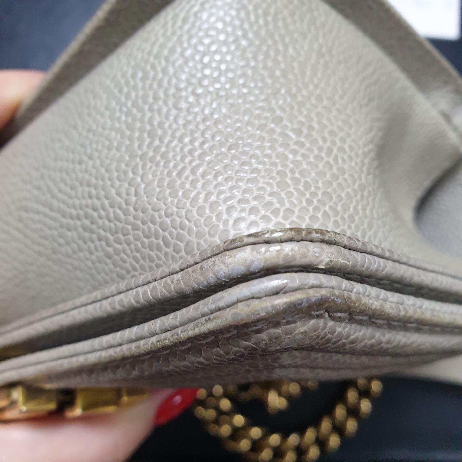 Chanel Grey Caviar Quilted Leather Gold Tone Metal Small Boy Flap Bag 11