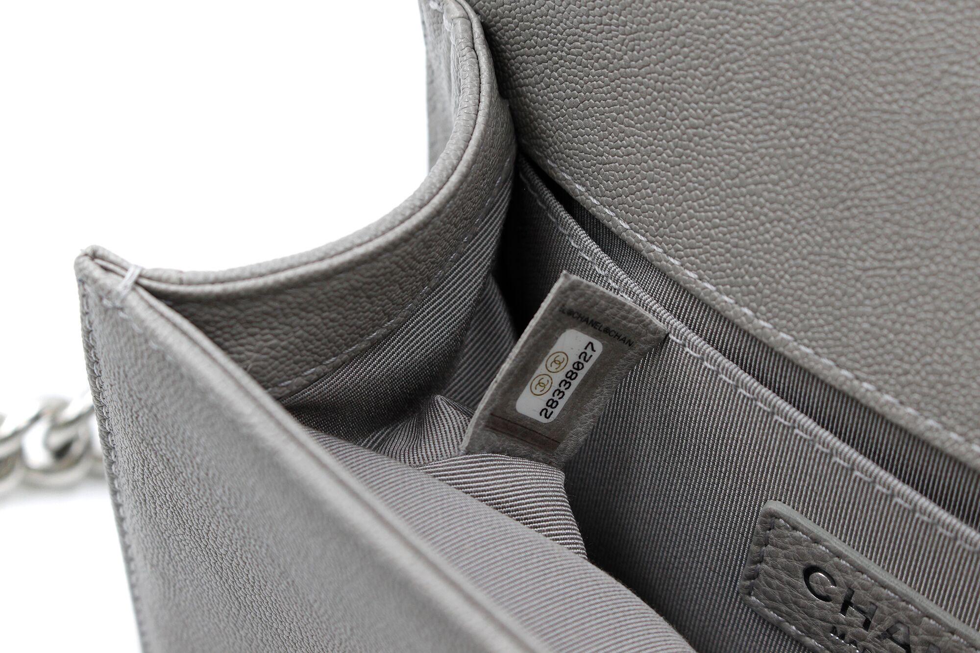 Chanel Grey Caviar Quilted Leather Silver Tone Metal Small Boy Flap Bag A67085 4