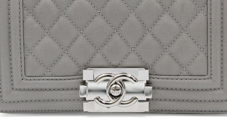 Chanel Grey Caviar Quilted Leather Silver Tone Metal Small Boy Flap Bag A67085 at 1stDibs chanel boy grey caviar gray chanel boy bag chanel grey boy bag