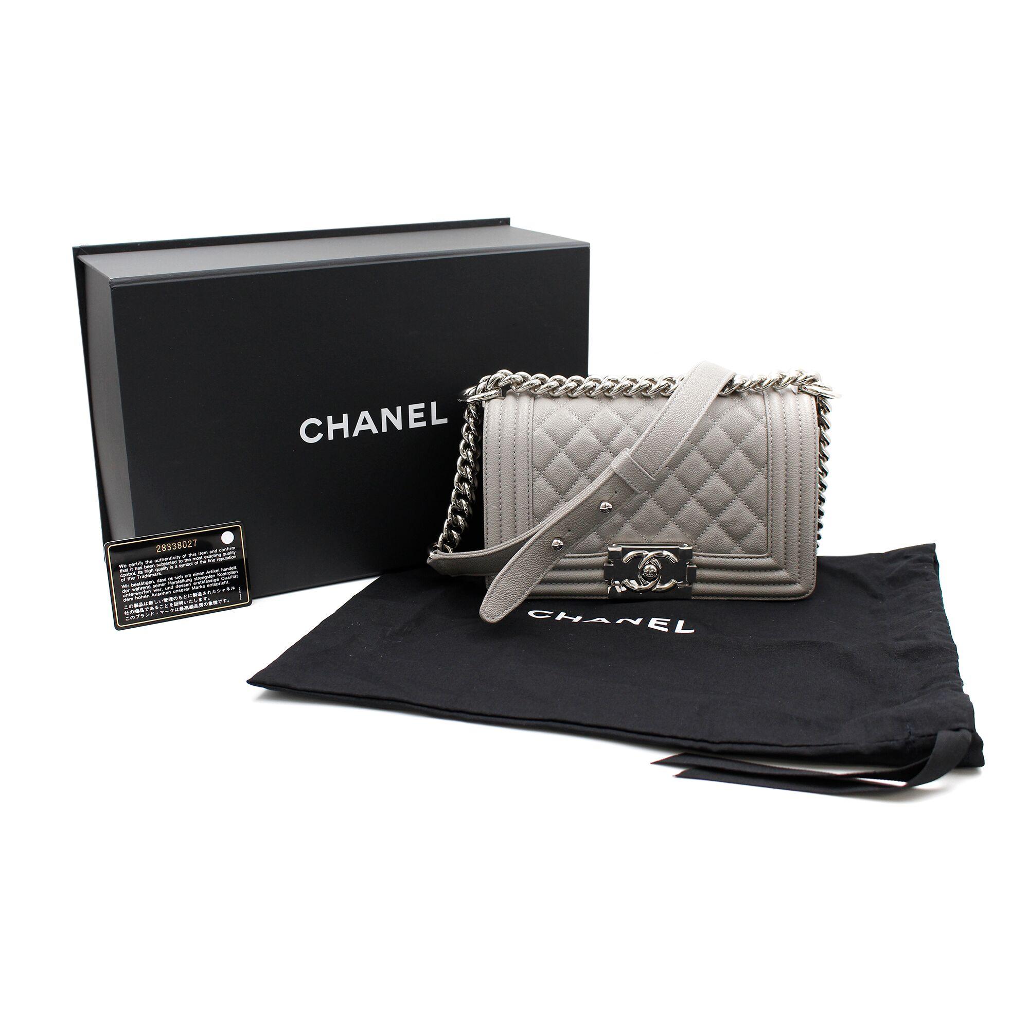 Chanel Grey Caviar Quilted Leather Silver Tone Metal Small Boy Flap Bag A67085 6