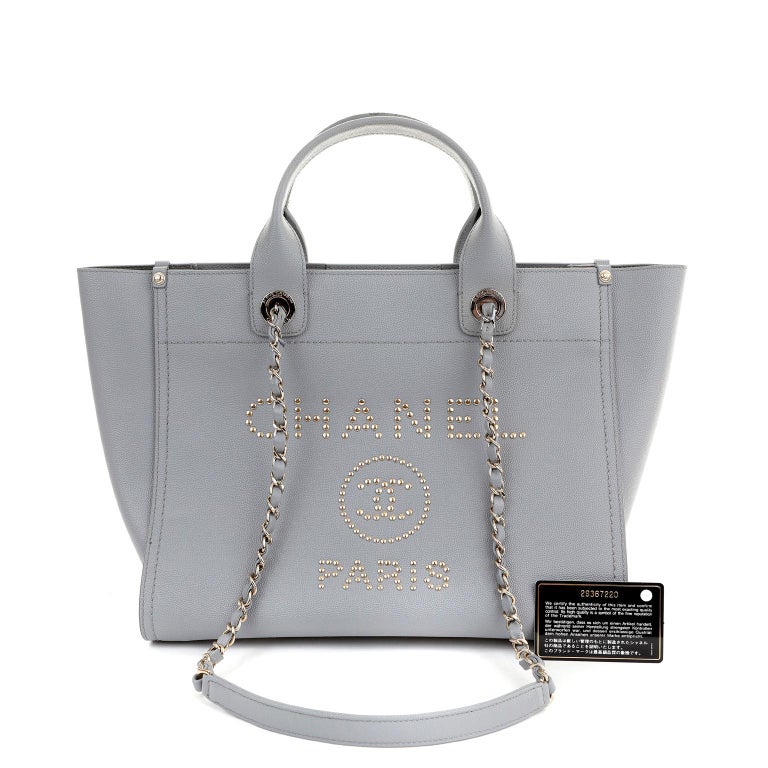 Chanel Grey Caviar Studded Deauville Tote For Sale at 1stDibs