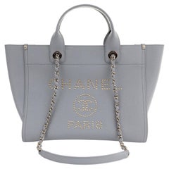 Used Chanel Grey Caviar Studded Deauville Tote
