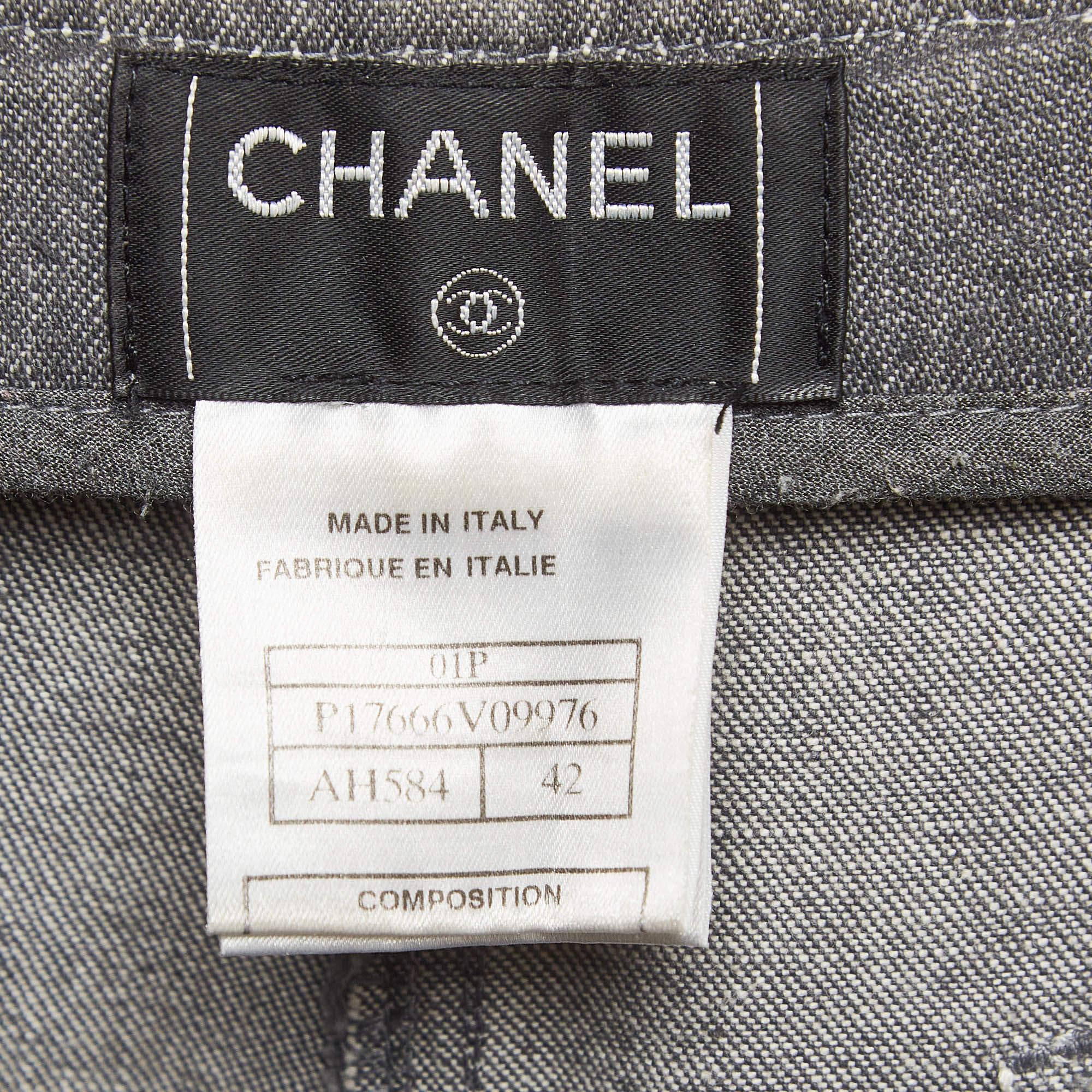 Women's Chanel Grey CC Embellished Denim Flared Jeans L Waist 32