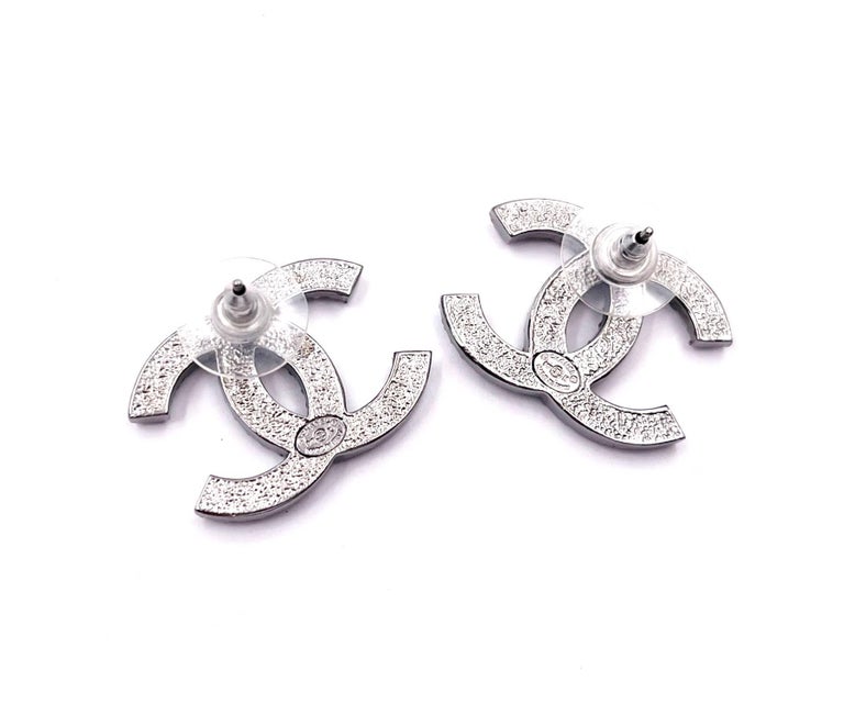 Chanel Grey CC Grey Scattering Crystal Large Piercing Earrings For Sale at  1stDibs