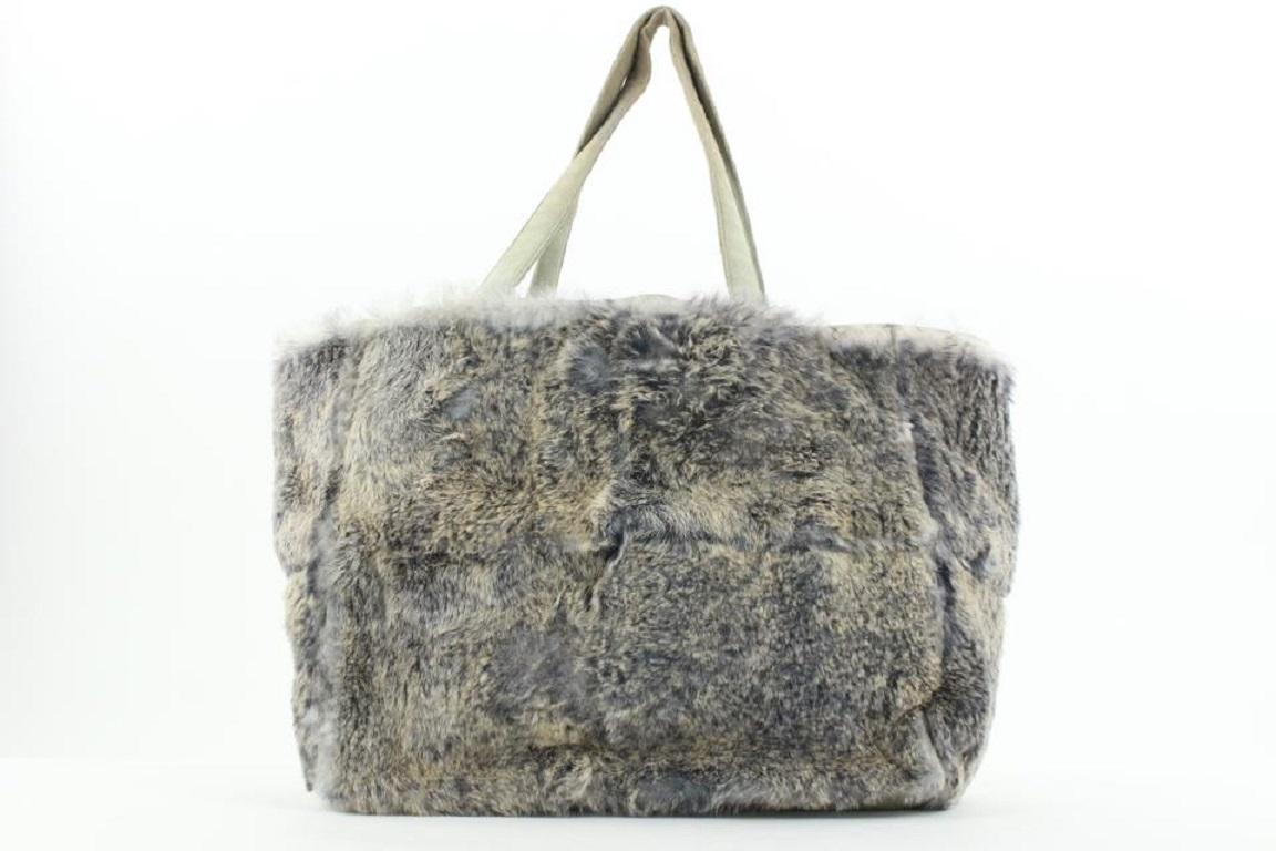Women's Chanel Grey CC Logo Rabbit Fur Tote bag with Pouch 227ccs211