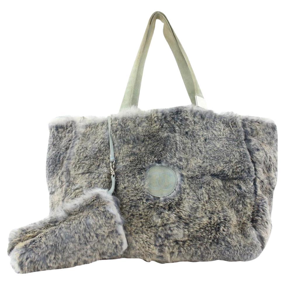 Chanel Grey CC Logo Rabbit Fur Tote bag with Pouch 227ccs211