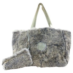 Vintage Chanel Grey CC Logo Rabbit Fur Tote bag with Pouch 227ccs211