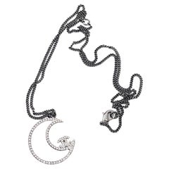 Chanel Grey CC Moon Crystal Pendant Necklace