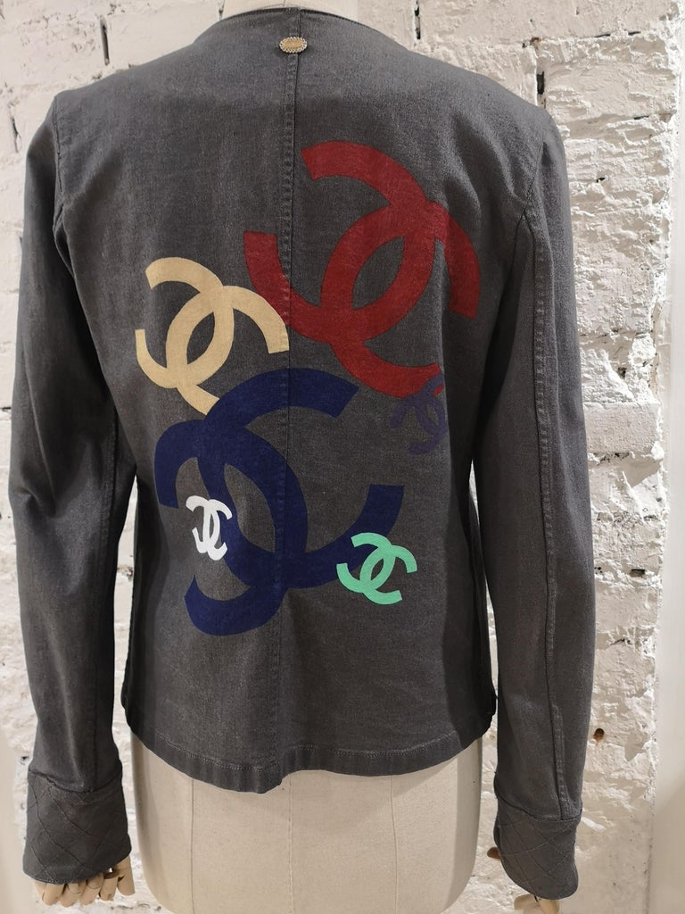Chanel grey CC painted jacket For Sale at 1stDibs