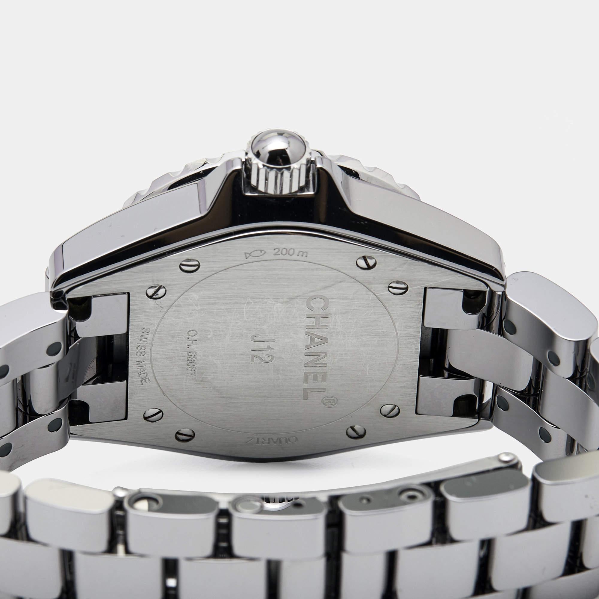 Chanel Grey Ceramic Stainless Steel J12 H2978 Women's Wristwatch 33 mm For Sale 1