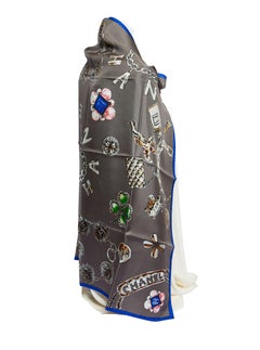 Chanel Grey Charms Silk Shawl Brand New