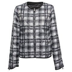 Chanel Grey Checked Tweed Print Technical Fabric Reversible Jacket L