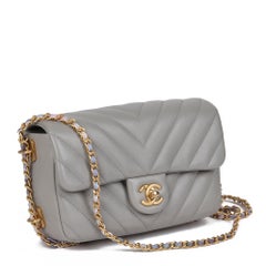 CHANEL Grey Chevron Quilted Lambskin Chain Around Mini Rectangular Flap Bag