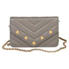 Chanel Grey Chevron Quilted Studded Lambskin Envelope Wallet-on-Chain