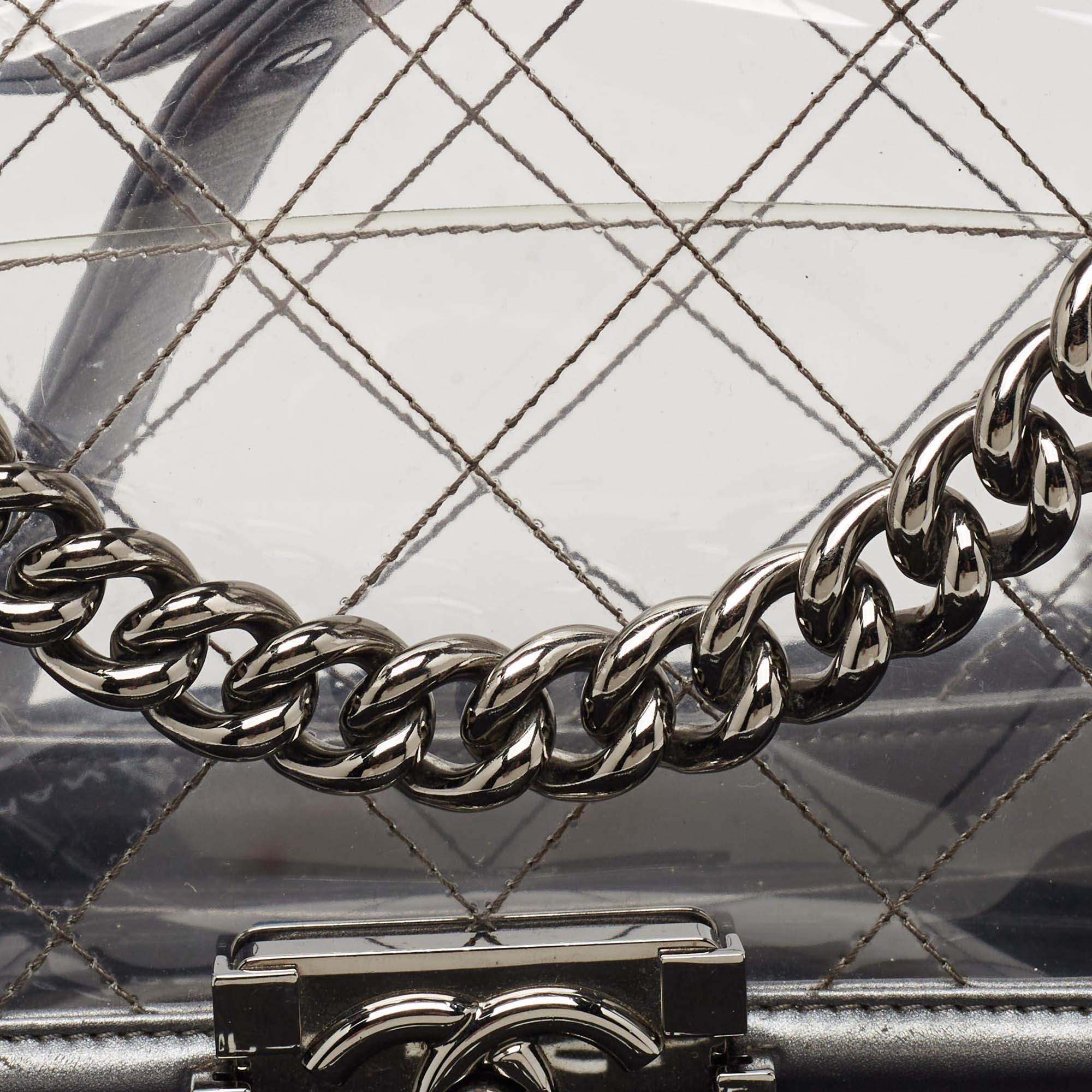 Women's Chanel Grey/Clear Quilted PVC and Leather Small Boy Flap Bag